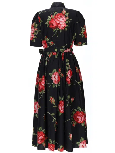 Dolce & Gabbana Belted Gathered Floral-print Cotton-poplin Midi Dress In Black