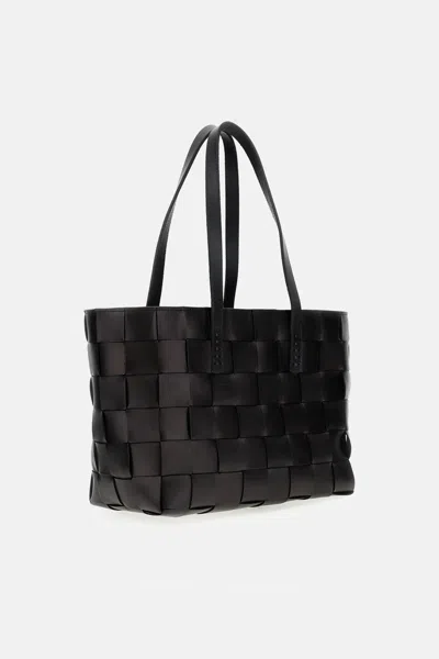 Dragon Diffusion Handwoven Black Cow Leather Tote Bag With Rectangular Structure In Brown