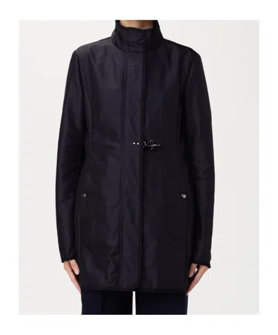 Fay Technical Poplin Virginia Overcoat With Adjustable Drawstring In Black