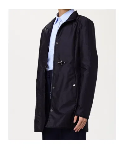 Fay Technical Poplin Virginia Overcoat With Adjustable Drawstring In Black