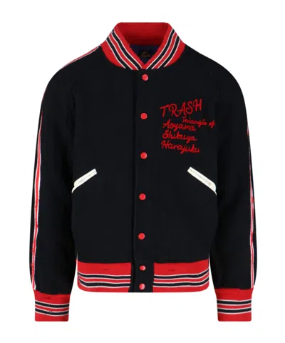 Needles Black Deconstructed Letter Bomber Jacket In Black