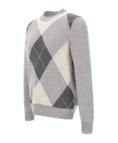 Gran Sasso Argyle-pattern Wool Sweater In Gray