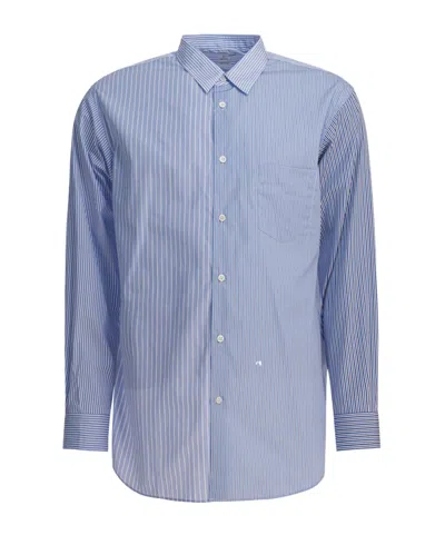 Comme Des Garçons Striped Buttoned Shirt In Blue