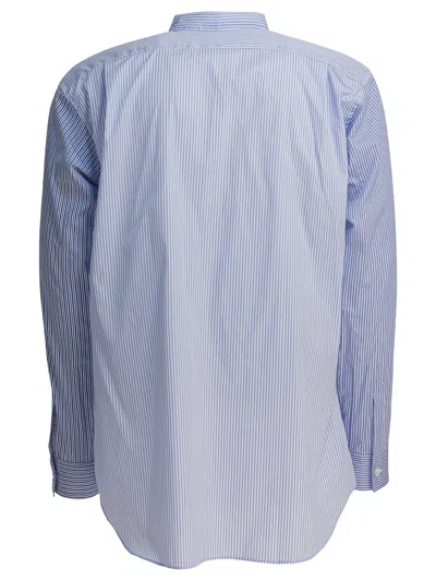 Comme Des Garçons Striped Buttoned Shirt In Blue