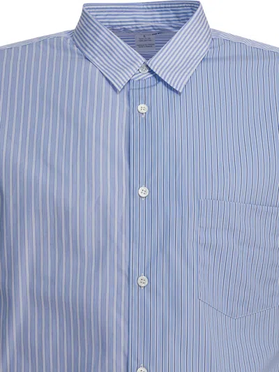 Comme Des Garçons Striped Buttoned Shirt In Blue