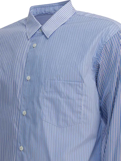 Comme Des Garçons Striped Buttoned Shirt In Blue