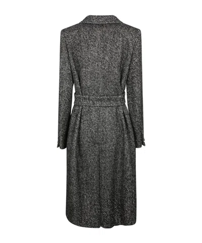 Tagliatore Herringbone Belted Coat In Black