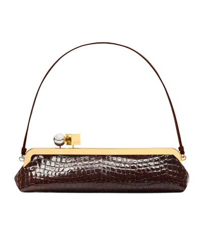 Jacquemus La Pochette Salon Crocodile-effect Glossed Leather Clutch In Brown