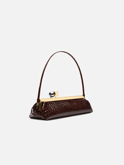 Jacquemus La Pochette Salon Crocodile-effect Glossed Leather Clutch In Brown