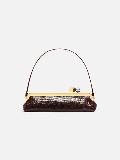 Jacquemus La Pochette Salon Crocodile-effect Glossed Leather Clutch In Brown