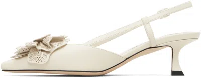 Jimmy Choo Latte Shiny Nappa Leather Slingbacks With Lace Corsage In Multi