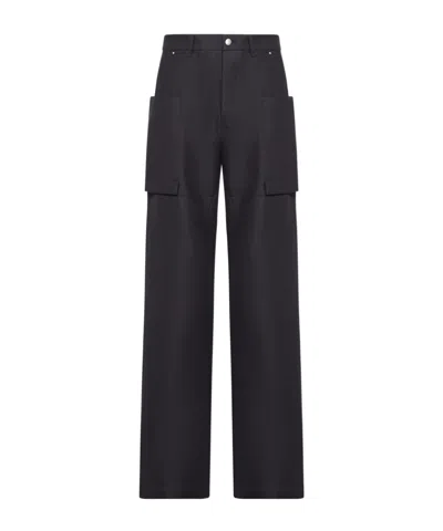 Rick Owens Stefan Flared Grain De Poudre Wool Cargo Trousers In Black