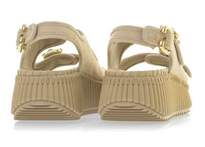 Chloé Chloe Nama Whipstitched Suede Wedge Sandals In Brown