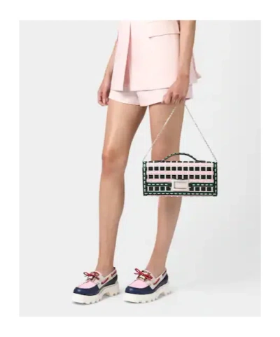 Roger Vivier Rectangular Woven Clutch Bag With Silver-tone Clasp In Multi