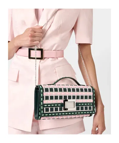 Roger Vivier Rectangular Woven Clutch Bag With Silver-tone Clasp In Multi