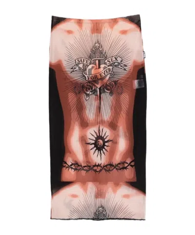 Jean Paul Gaultier Women S Re-edition Safe Sex Tattoo Long Skirt Black In Multi