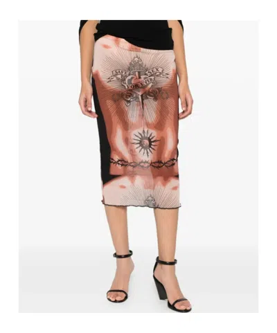 Jean Paul Gaultier Women S Re-edition Safe Sex Tattoo Long Skirt Black In Multi