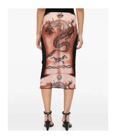 Jean Paul Gaultier Women S Re-edition Safe Sex Tattoo Long Skirt Black In Multi