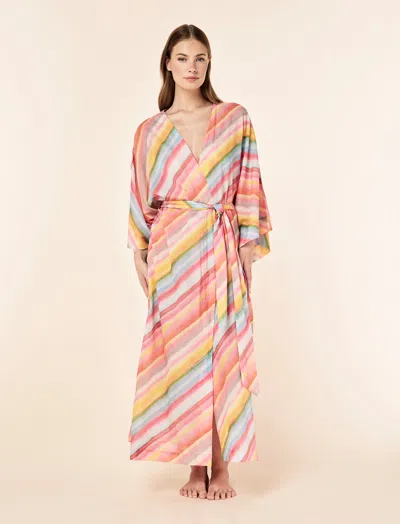 Papinelle Sophie Stripe Maxi Kimono Robe In Multi