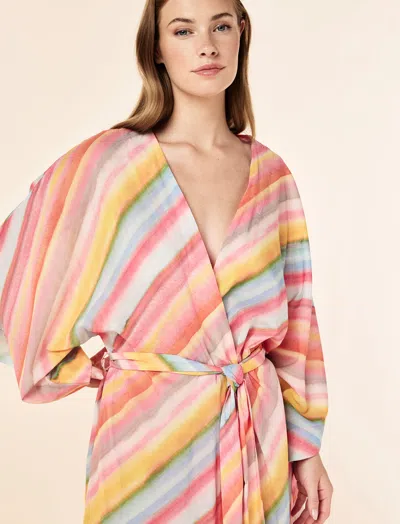 Papinelle Sophie Stripe Maxi Kimono Robe In Multi