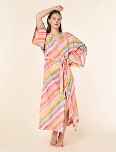 Papinelle Sophie Stripe Maxi Kimono Robe In Multi