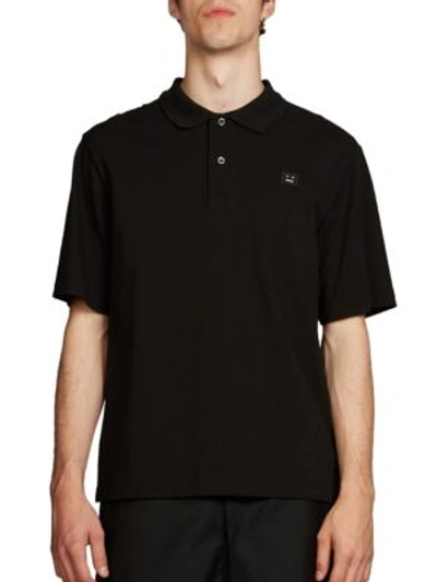 Acne Studios Flaco Face Cotton Polo Shirt In Black