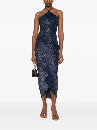 Cult Gaia Patrizia Halter-neck Pleated Midi Dress In Blue