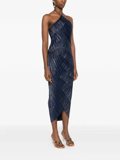 Cult Gaia Patrizia Halter-neck Pleated Midi Dress In Blue