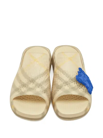 Pre-owned Burberry Check-pattern Open-toe Slides In Neutral