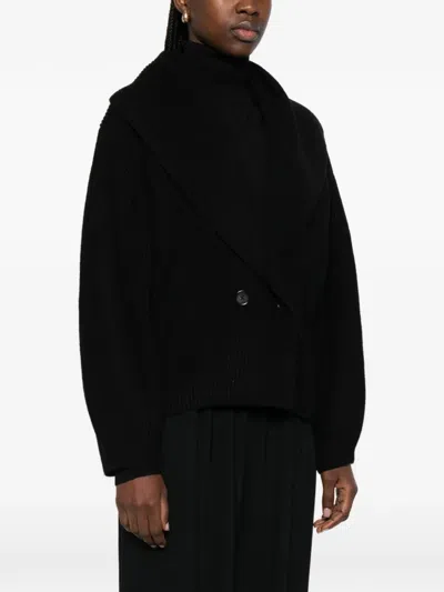 Totême Toteme Wool Knit Scarf-lapel Cardigan With Double-breasted Design In Black