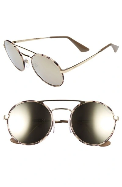 Prada Trimmed Mirrored Round Sunglasses, Gold/tortoise In Pale Gold/ Tortoise