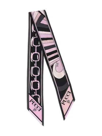 Pucci Graphic Lightweight Rectangular Scarf Design In Black