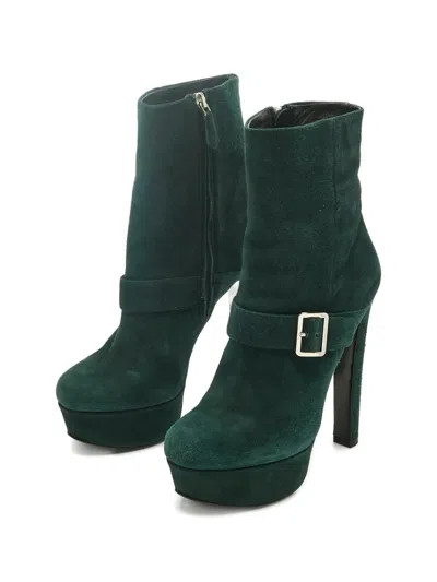 Pre-owned Prada Suede Platform Boots In Green