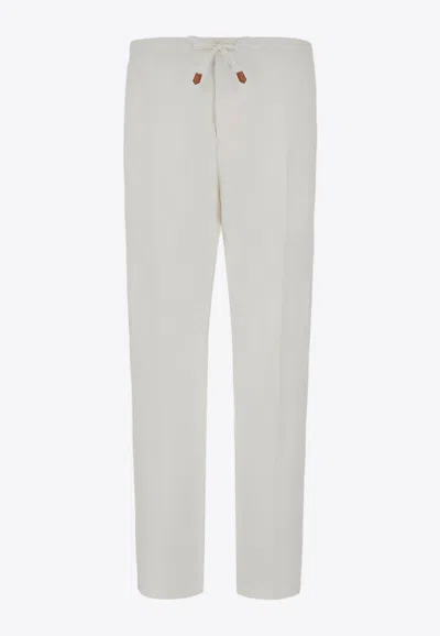 Canali Elastic-waist Linen And Silk Pants In White