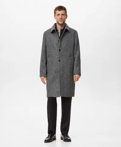 Mango Herringbone Coat In Gray