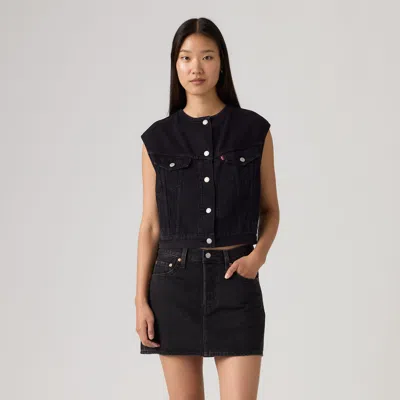 Levi's Collarless Buttoned Vest In Black