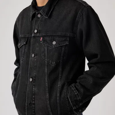 Levi's Relaxed Fit Faux Shearling Lined Denim Trucker Jacket In Black
