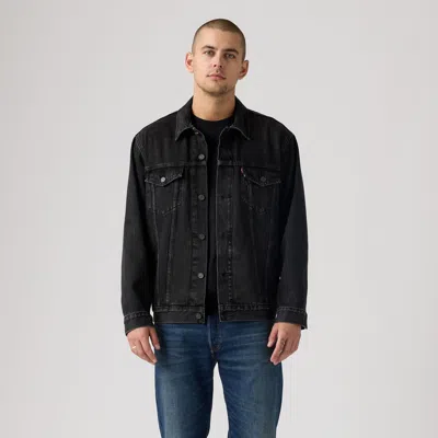 Levi's Relaxed Fit Faux Shearling Lined Denim Trucker Jacket In Black