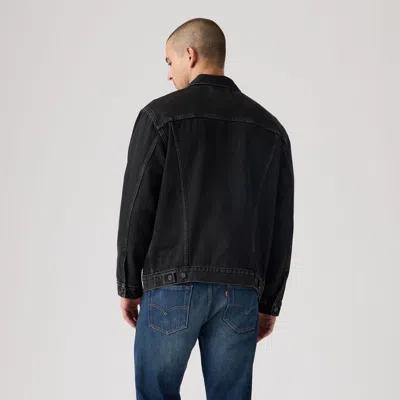 Levi's Relaxed Fit Faux Shearling Lined Denim Trucker Jacket In Black