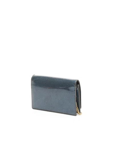 Saint Laurent Blue Glitter Patent Leather Monogram Kate Tassel Chain Wallet