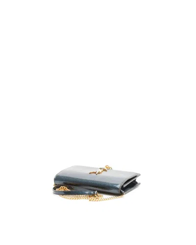 Saint Laurent Blue Glitter Patent Leather Monogram Kate Tassel Chain Wallet