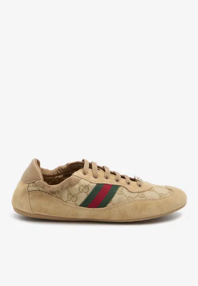 Gucci Shift Low Top Sneakers Rubber Sole Stripe In Brown