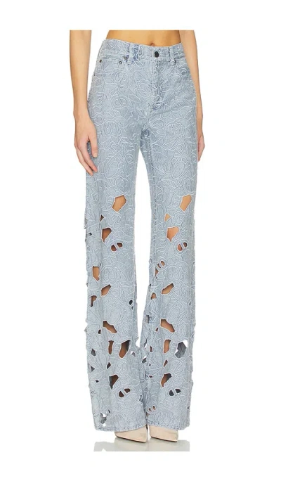 Alice And Olivia Chic High Rise Embroidered Eyelet Jeans In Rockstblue In Blue