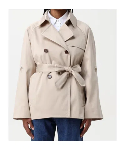 Fay Double-breasted Belted Coat In Neutral