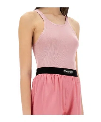 Tom Ford Pink Solid Round Neck Top In Pink