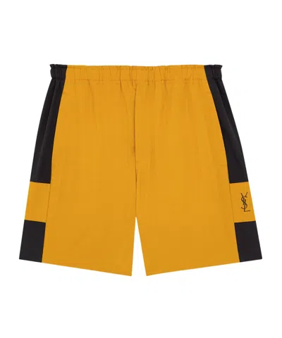 Saint Laurent Cassandre Bicolor Cotton Serge Bermuda Shorts In Multi