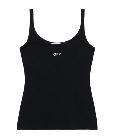 Off-white Stretch Cotton Tank Top Scoop Neckline In Black
