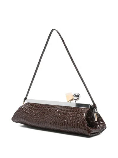 Jacquemus La Pochette Salon Crocodile-effect Glossed Leather Clutch In Brown