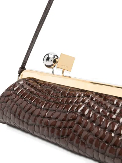 Jacquemus La Pochette Salon Crocodile-effect Glossed Leather Clutch In Brown