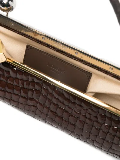 Jacquemus La Pochette Salon Crocodile-effect Glossed Leather Clutch In Brown
